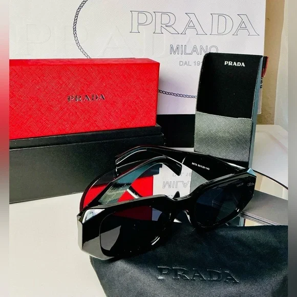 PRADA BLACK GEOMETRIC SUNGLASSES-Authentic LIKE NEW - Picture 9 of 15